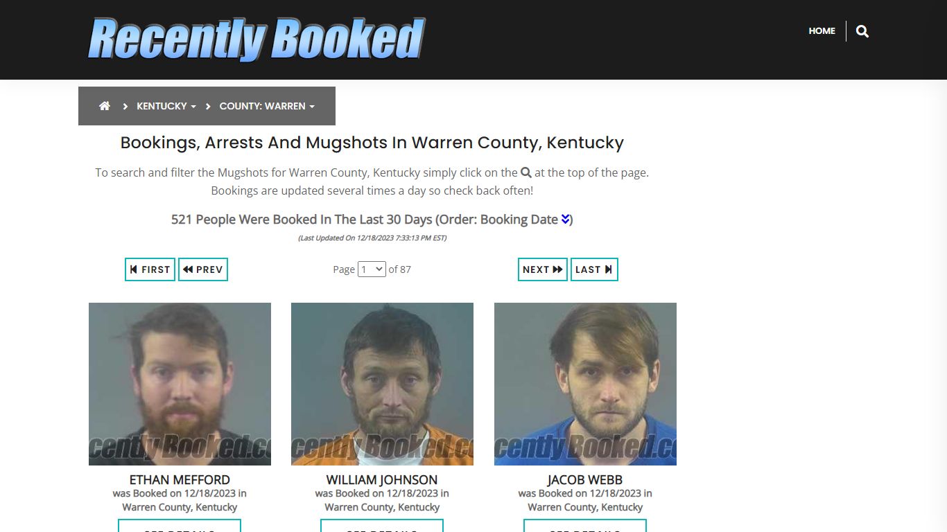 Bookings, Arrests and Mugshots in Warren County, Kentucky - Recently Booked